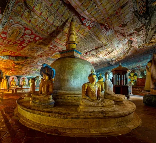 Dambulla Cave Temples filled with golden Buddhas